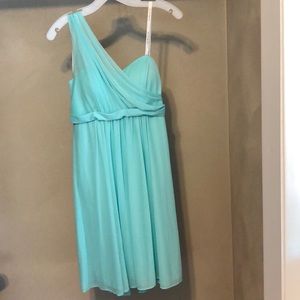Teal One Shoulder Medium length dress
